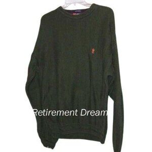 Chaps Ralph Lauren Green Crewneck Sweater Mens L Cotton Blend Embroidered Crest